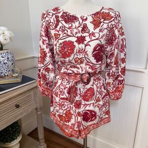 Nicole Miller New York Linen Blend Floral Paisley 2 Piece Crop Top Shorts Set S